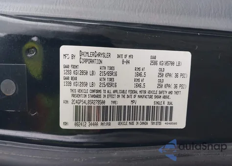 2005 Chrysler Town & Country Touring z USA, uszkodzony, nr VIN 2C4GP54L85R279500